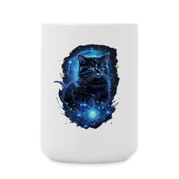 Kosmische Katzen Kunst Schwarze Katze - Große Tasse 440 ml - Weiß - Vorne