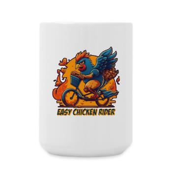 Huhn auf Fahrrad mit Schriftzug - Große Tasse 440 ml - Weiß - Vorne