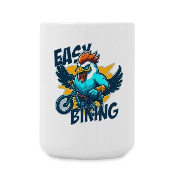 Rooster with bicycle and lettering - Large Mug 440 ml - white - Front