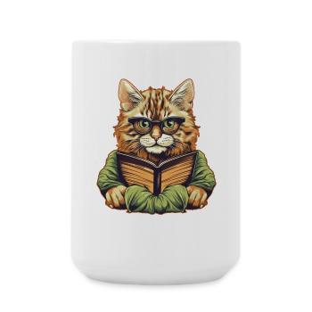 Katze mit Buch - Große Tasse 440 ml - Weiß - Vorne