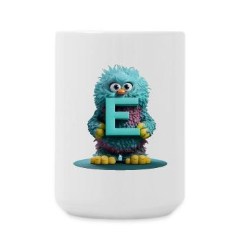 Fluffy monster with the Letter E - Large Mug 440 ml - white - Front