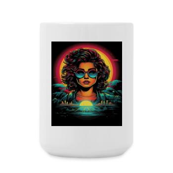 Neon Retro Woman Portrait with Sunset - Large Mug 440 ml - white - Front