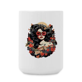Vintage flower woman with sunglasses - Large Mug 440 ml - white - Front