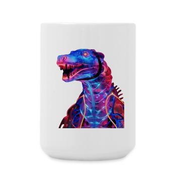 Neon-Dino mit futuristischem Flair - Große Tasse 440 ml - Weiß - Vorne