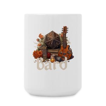 Barde mit W20 & Items – Fantasy RPG Design - Große Tasse 440 ml - Weiß - Vorne