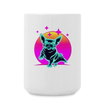 Französiche Bulldogge Synthwave Frenchie - Große Tasse 440 ml - Weiß - Vorne