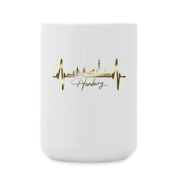 Hamburg Skyline Herzschlag Hamburger Liebe Fan - Große Tasse 440 ml - Weiß - Vorne