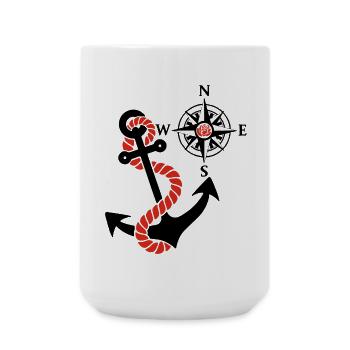 Compass rose and sea anchor (black) - Large Mug 440 ml - white - Front