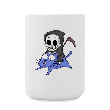 Grim Reaper sitting on cat - Large Mug 440 ml - white - Front