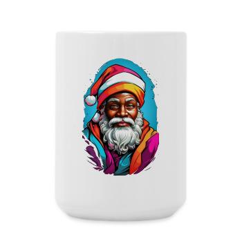 Festlicher Santa mit buntem Schal - Große Tasse 440 ml - Weiß - Vorne
