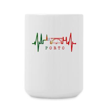 Porto Skyline Herzschlag Portugal Herz Love Porto - Große Tasse 440 ml - Weiß - Vorne