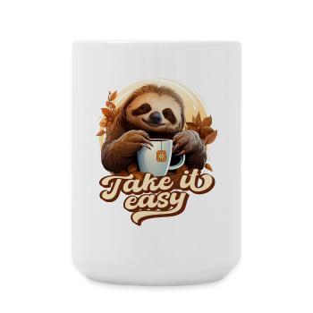Cute Sloth Drinking Tea, Take It Easy, Saying - Large Mug 440 ml - white - Front