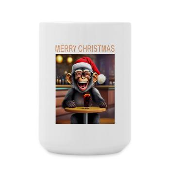 Monkey celebrates Christmas with hat and drink - Large Mug 440 ml - white - Front