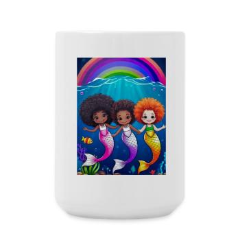 Bunte Meerjungfrauen mit Regenbogenhintergrund - Große Tasse 440 ml - Weiß - Vorne