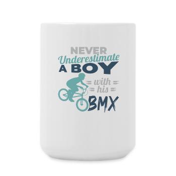 Never underestimate a boy with BMX - Large Mug 440 ml - white - Front