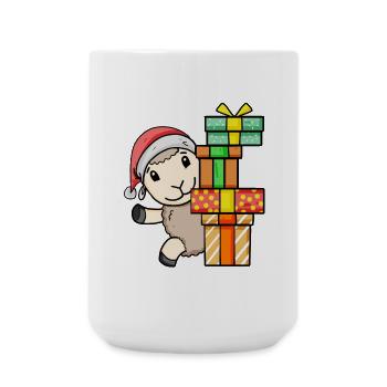 Mouton avec chapeau de Père Noël et cadeau de Noël - Grande tasse 440 ml - blanc - Devant