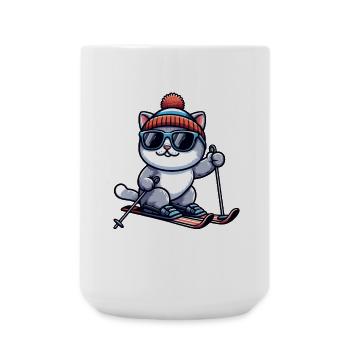British Shorthair Cat Skiing Winter - Large Mug 440 ml - white - Front