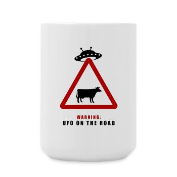 Warning! UFO on the road! - Large Mug 440 ml - white - Front