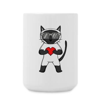 Katze mit Herz und Brille - Siamkatze - Große Tasse 440 ml - Weiß - Vorne