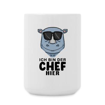Chef Spruch mit Nashorn Motiv - Große Tasse 440 ml - Weiß - Vorne