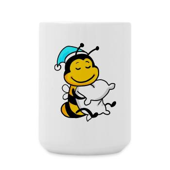 Bee with pillow and sleepy cap - Large Mug 440 ml - white - Front