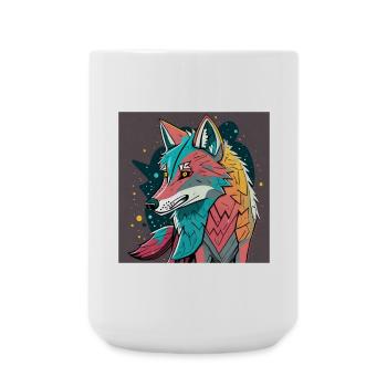 Geometrischer Wolf Farbexplosion - Große Tasse 440 ml - Weiß - Vorne