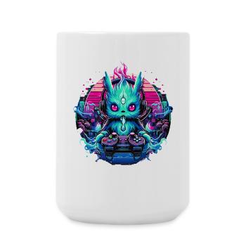 Synthwave Zocker Gaming Alien - Große Tasse 440 ml - Weiß - Vorne