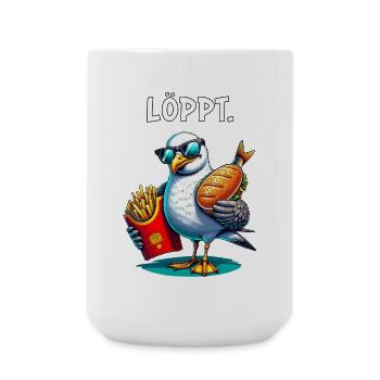 LÖPPT Möwe – Pommes & Fischbrötchen Cartoon - Große Tasse 440 ml - Weiß - Vorne