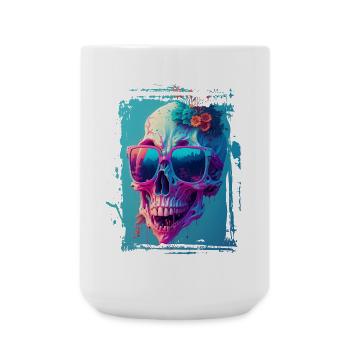 Totenkopfdame mit Sonnenbrille - Große Tasse 440 ml - Weiß - Vorne