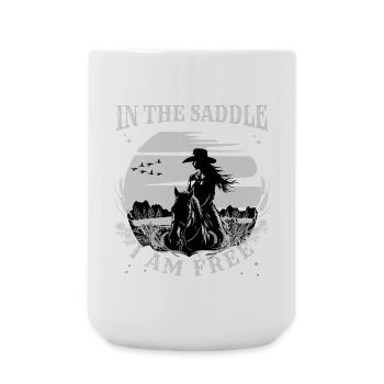 In The Saddle I am Free - Horse Lover Gift Idea - Große Tasse 440 ml - Weiß - Vorne
