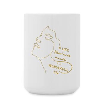 Leben voller Wunder – Linienkunst Zitat - Große Tasse 440 ml - Weiß - Vorne