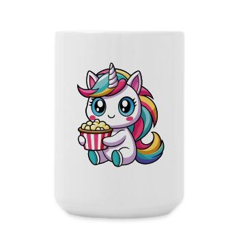 Licorne mignonne avec pop-corn – Style Kawaii - Grande tasse 440 ml - blanc - Devant