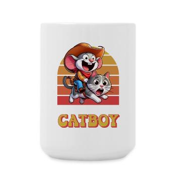 Cowboy Maus reitet auf Katze – Little Big Catboy - Große Tasse 440 ml - Weiß - Vorne