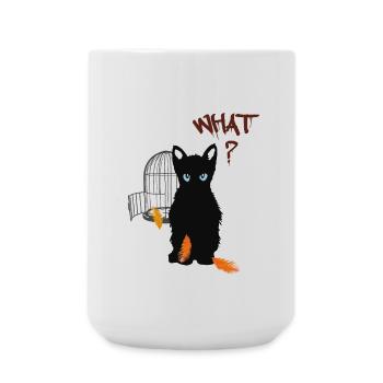 Little black cute kitten and bird - Large Mug 440 ml - white - Front
