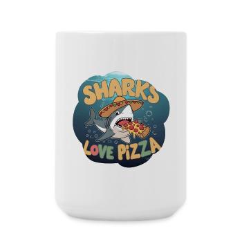 Haifisch mit Pizza und Sombrero - Große Tasse 440 ml - Weiß - Vorne