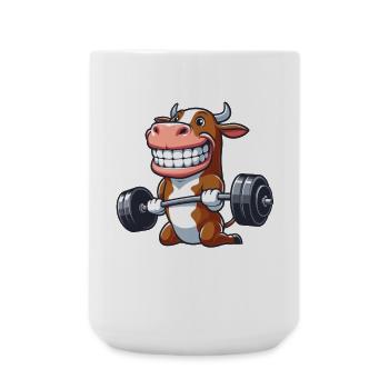 Kuh Stier Hantel Workout Gewichtheber - Große Tasse 440 ml - Weiß - Vorne