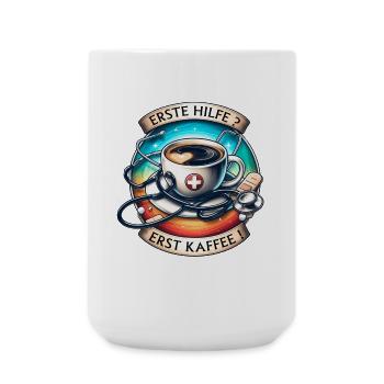 Humorous coffee art with first aid motif - Large Mug 440 ml - white - Front