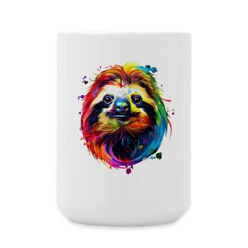 Faultier Bunte Farben Pop Art Faulpelz Faultiere - Große Tasse 440 ml - Weiß - Vorne