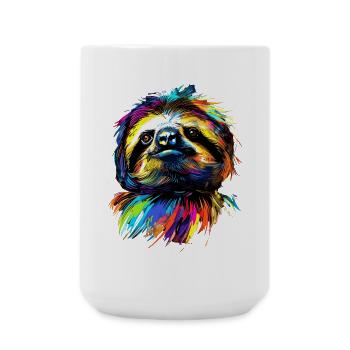 Faultier Bunte Farben Pop Art Faulpelz Faultiere - Große Tasse 440 ml - Weiß - Vorne