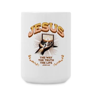 Jesus light symbol on hand-held mirror - Large Mug 440 ml - white - Front