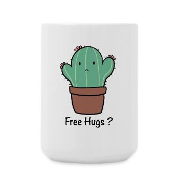 Süßer Kaktus Free Hugs - Große Tasse 440 ml - Weiß - Vorne