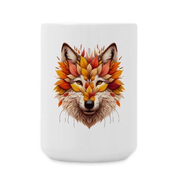 toller Wolf, gestaltet aus verschiedenen Blättern - Große Tasse 440 ml - Weiß - Vorne