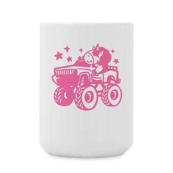 Einhorn im Monstertruck - Große Tasse 440 ml - Weiß - Vorne