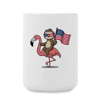 Patriotic Sloth Riding Flamingo USA Flag - Large Mug 440 ml - white - Front