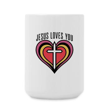 Herz mit Kreuz und Liebesbotschaft - Große Tasse 440 ml - Weiß - Vorne