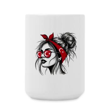 femme turque élégante avec design de drapeau turc - Grande tasse 440 ml - blanc - Devant