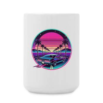 Retro Sunset Car Drive Vaporwave Aesthetic Design - Large Mug 440 ml - white - Front