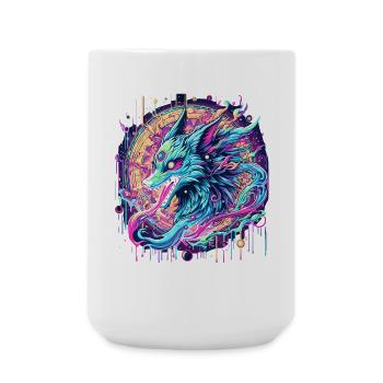 Psychedelische Fuchs Kopf Goa Kunst - Große Tasse 440 ml - Weiß - Vorne