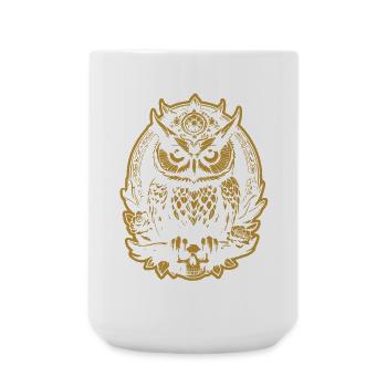 Mystische Eule sitzt auf einem Skull - Große Tasse 440 ml - Weiß - Vorne