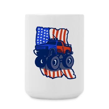 Monster Truck amerikanische Flagge 4. Juli - Große Tasse 440 ml - Weiß - Vorne